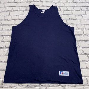 Russell Athletic High Cotton Tank Top Muscle Shirt XL Blue Blank 90's